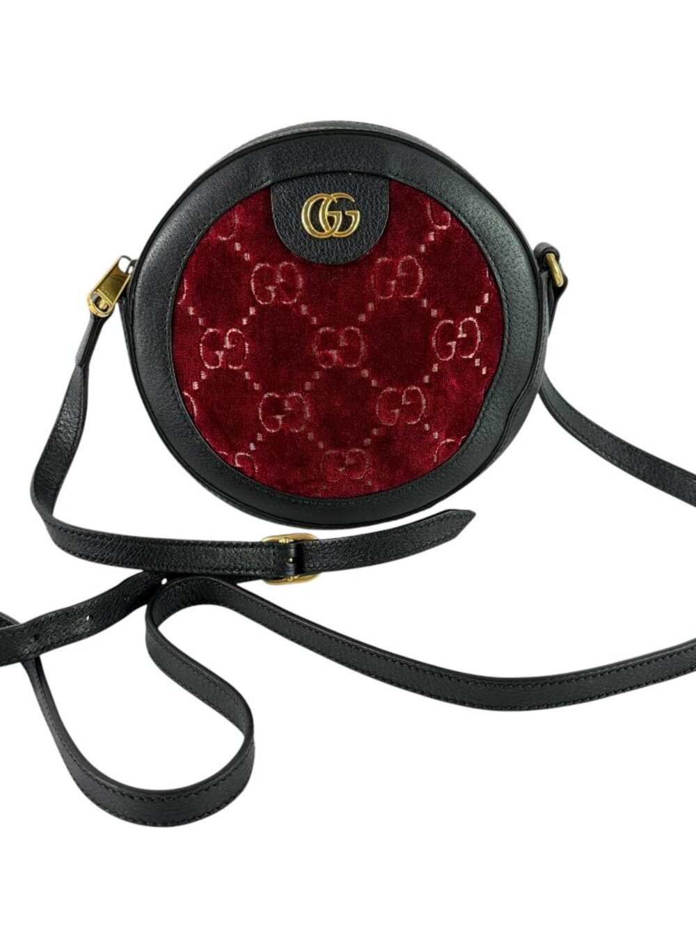 GUCCI 574978 Marmont Red Velvet Black Leather Crossbody Bag Made in Italy